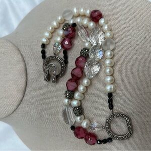 Vintage 925 Marquisette Pearl and bead 3 string bracelet approx 6 1/2 - 7 inch